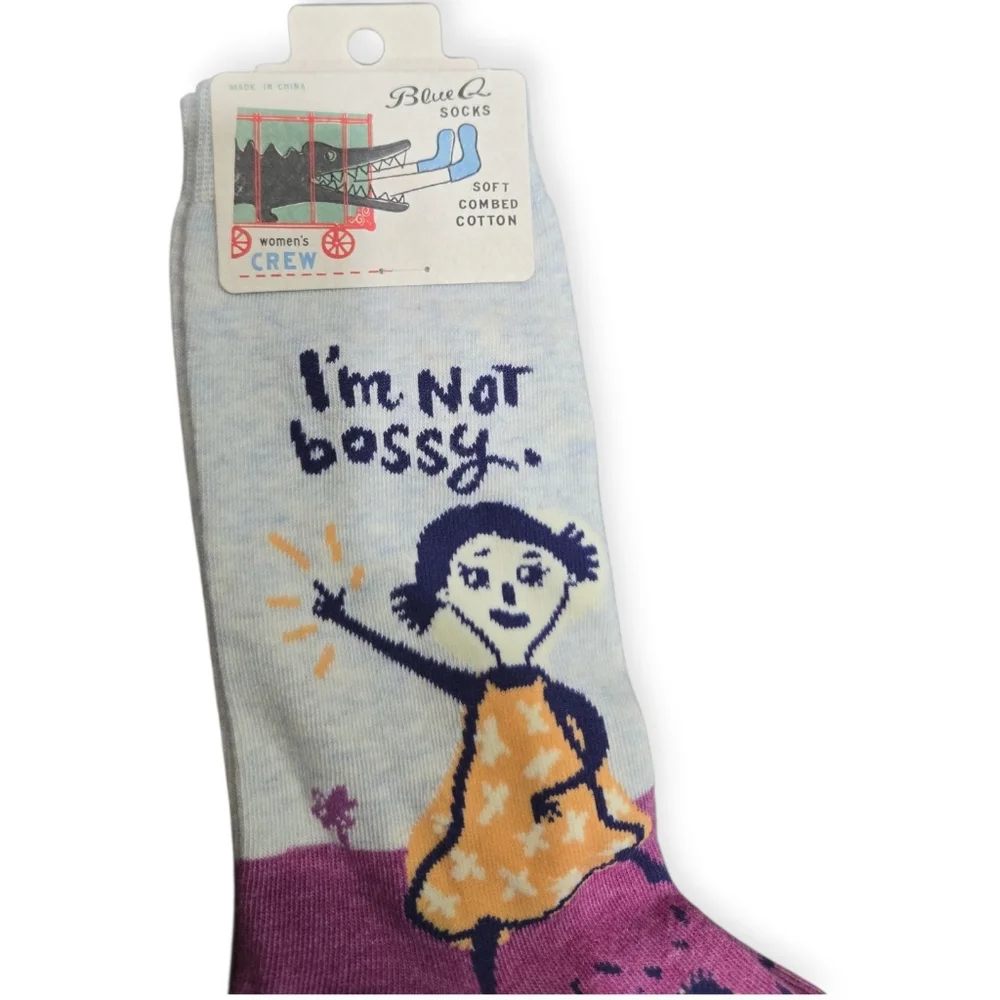 ❤️2/$12 NWT Blue Q I’m not Bossy Crew Socks Soft Combed Cotton Womens Sz 5-10
